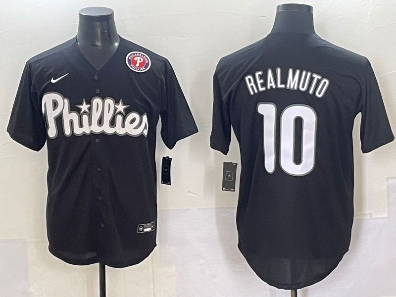 Men 2025 Philadelphia Phillies 10 Realmuto Black Fashion Nike MLB Jersey style 7096